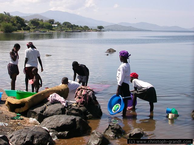 washing clothes, Mbita, Lake Victoria